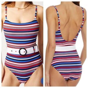 Solid & Striped Women's The Nina Belted Striped Ribbed Swimsuit Size Small